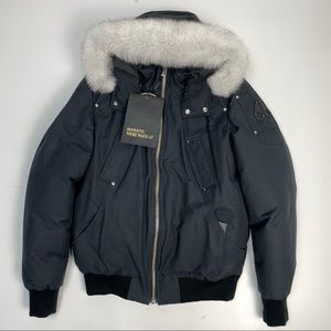 Moose Knuckles Ballistic Bomber Navy Natural Fur Size Large